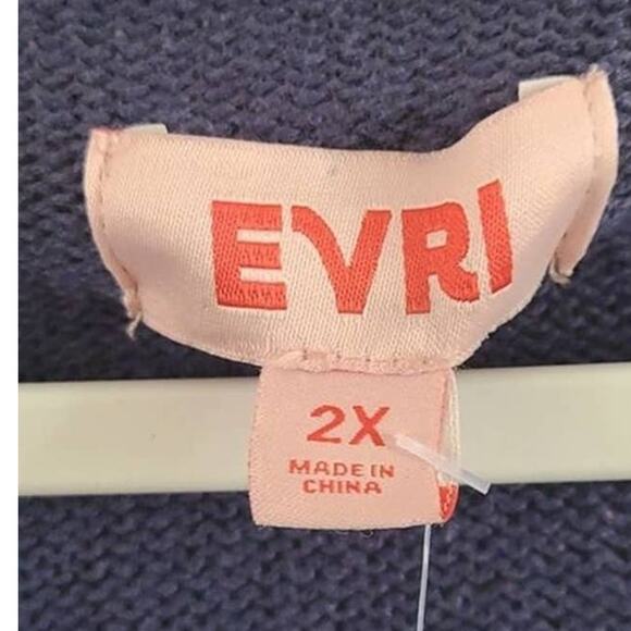 EVRI Women’s Wavy Pointelle Knit V-Neck Sweater - Navy Blue, Size 2X - NWOT - Picture 5 of 6